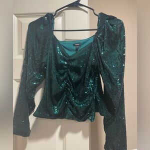 Express Sequin Sweetheart neckline blouse